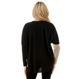 Colorblock Dolman Sleeve Zipper Top Black + Taupe