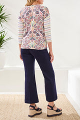 3/4 Sleeve Crew Neck Printed Top Coral Red