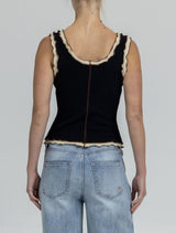 Contrast Lettuce Trim Tank Black