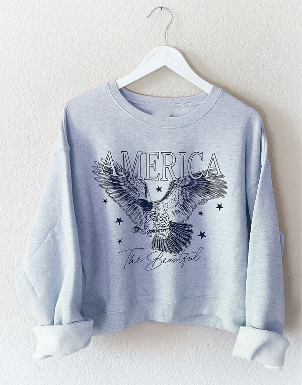 America The Beautiful Eagle Mid Graphic Sweatshirt Light Blue