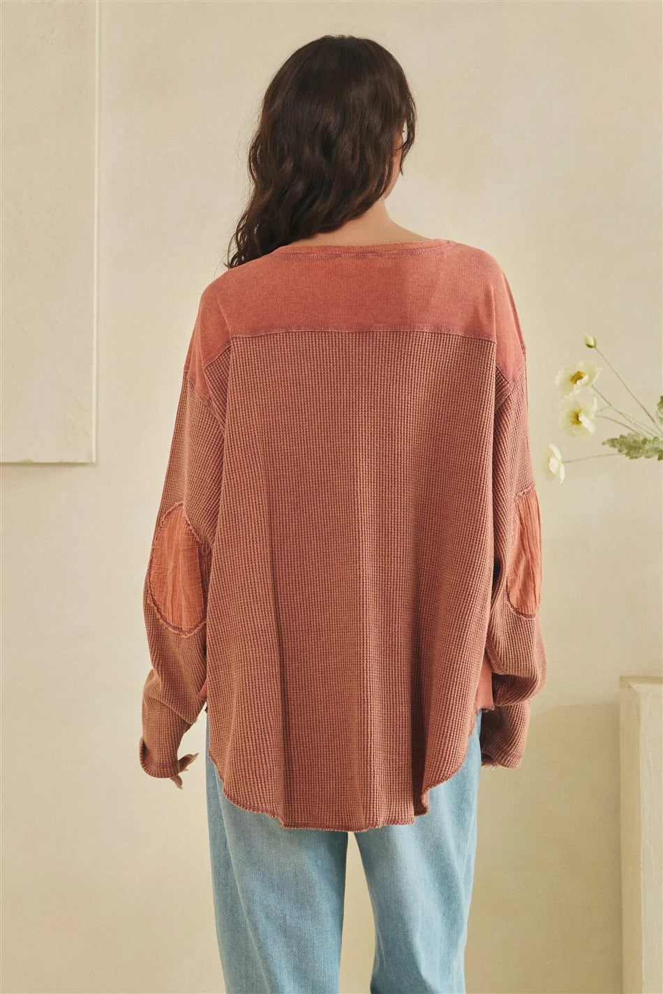 Oversize Waffle Knit Top Marsala