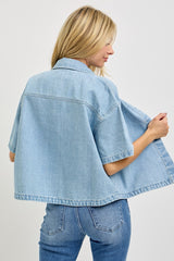 Oversize Half Sleeve Crop Denim Shirt Light