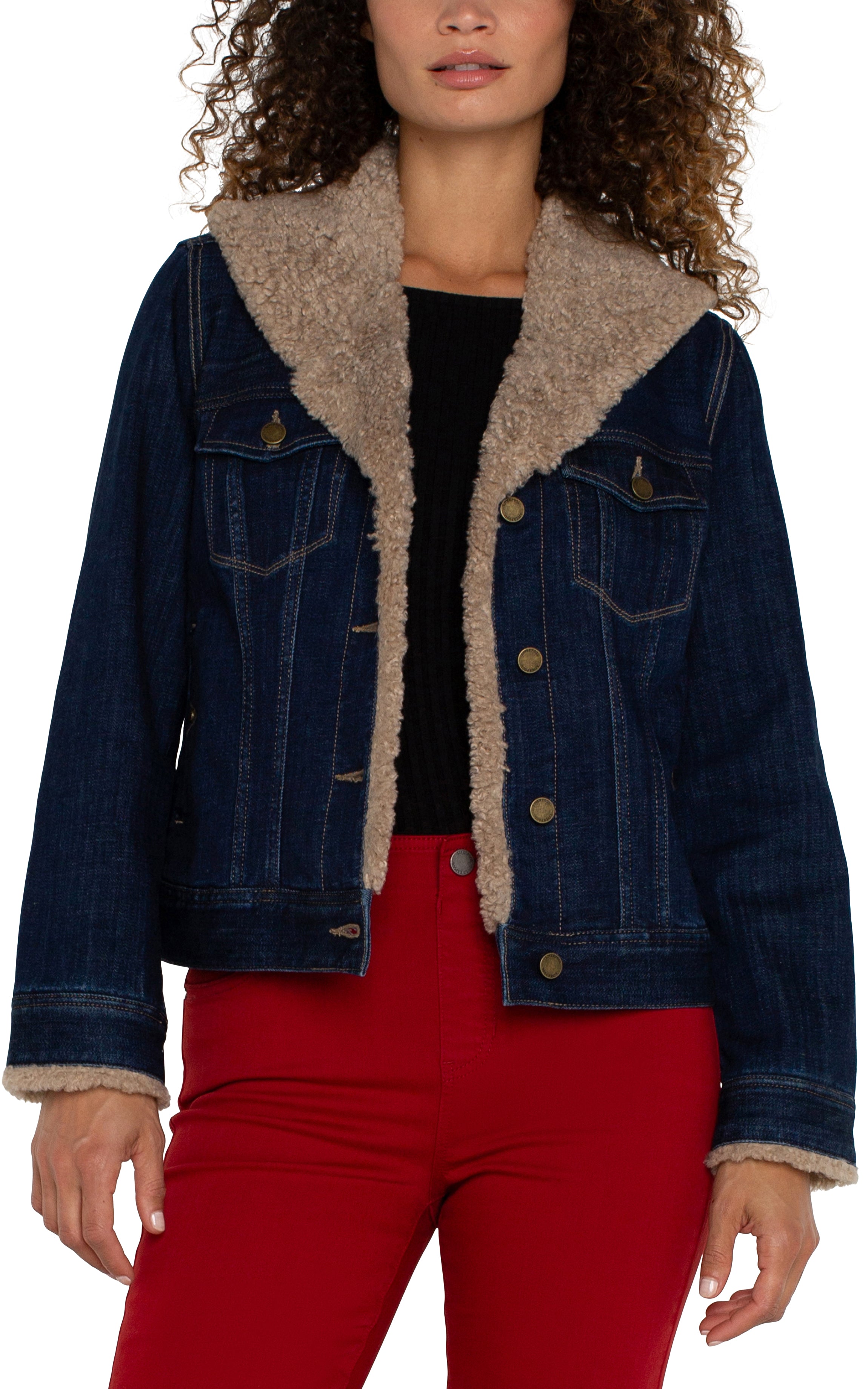 Sherpa Collar Denim Trucker Jacket Rinse