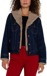 Sherpa Collar Denim Trucker Jacket Rinse