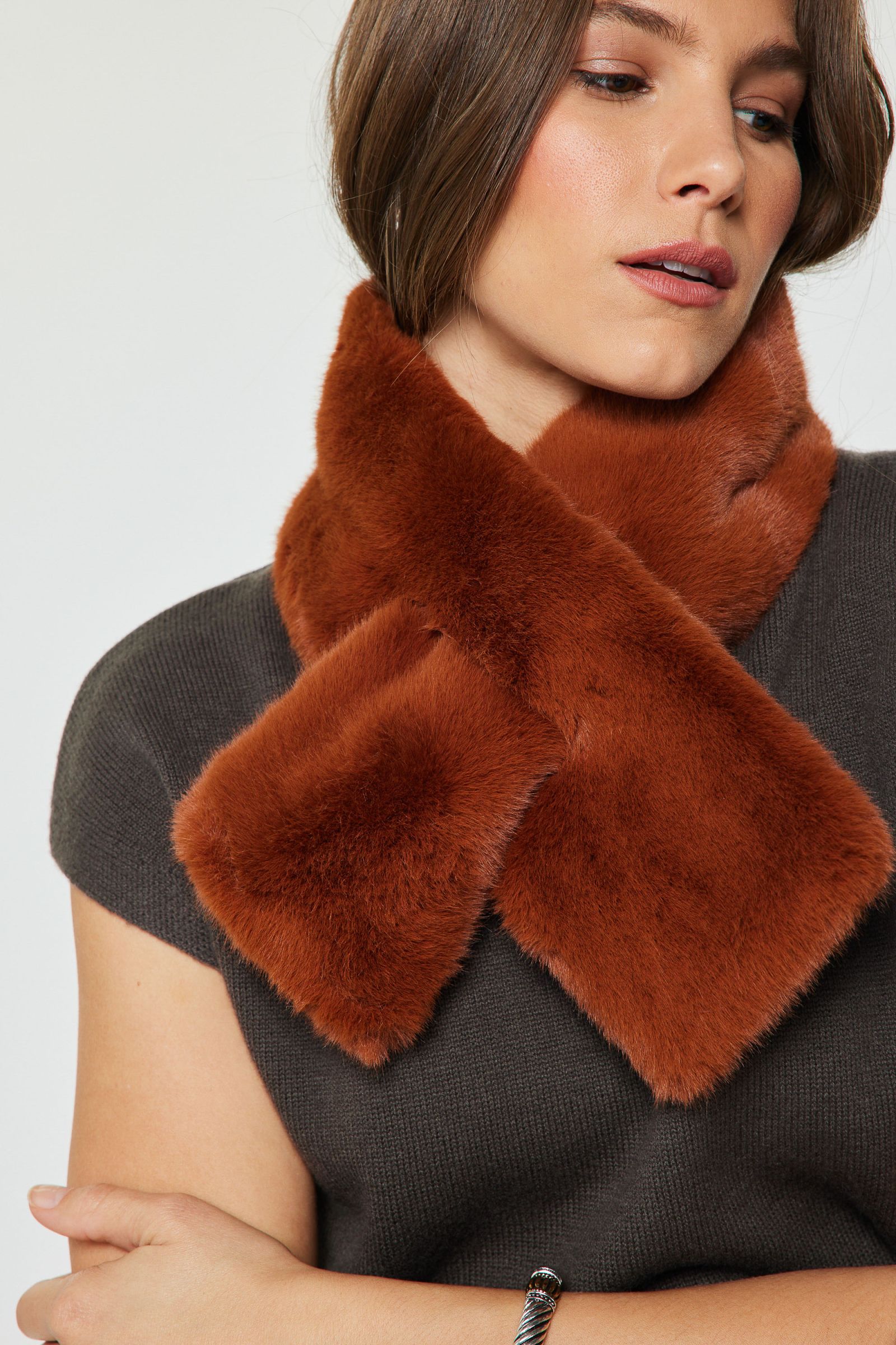 Long Fur Muffler Scarf Brick