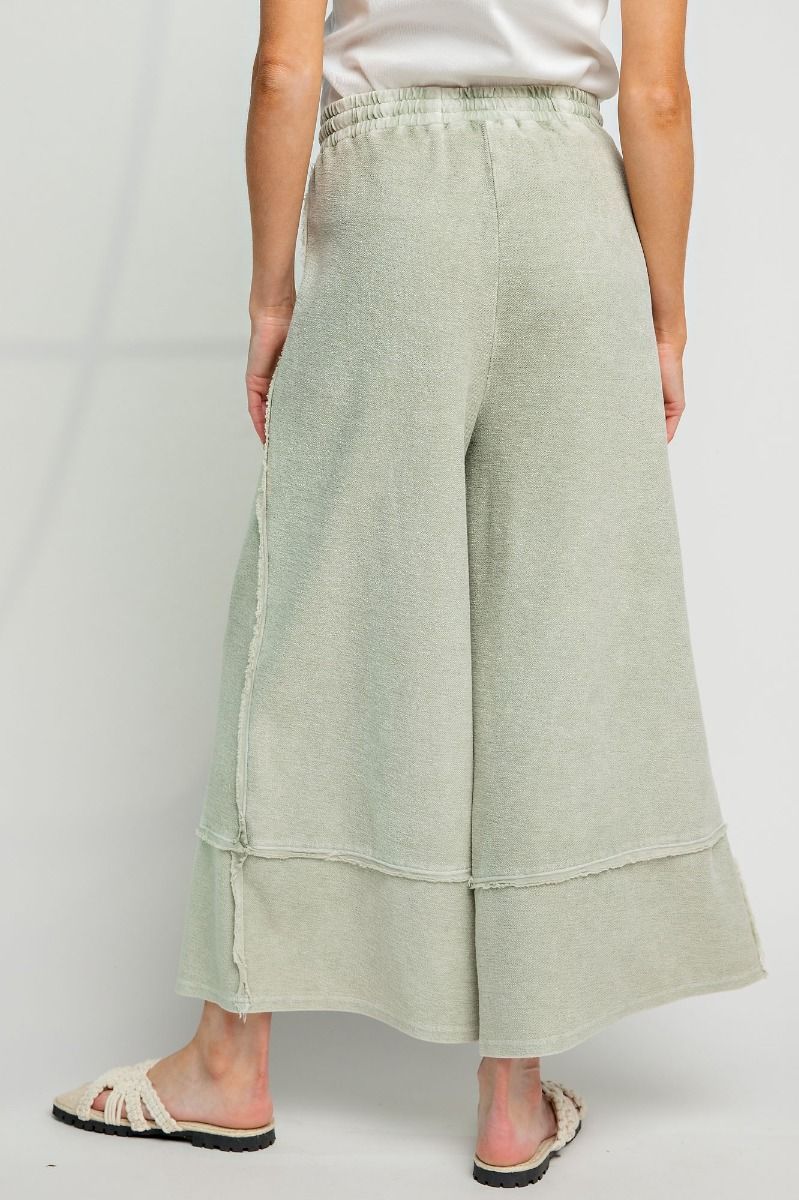 Mineral Wash Terry Knit Palazzo Pants Faded Olive