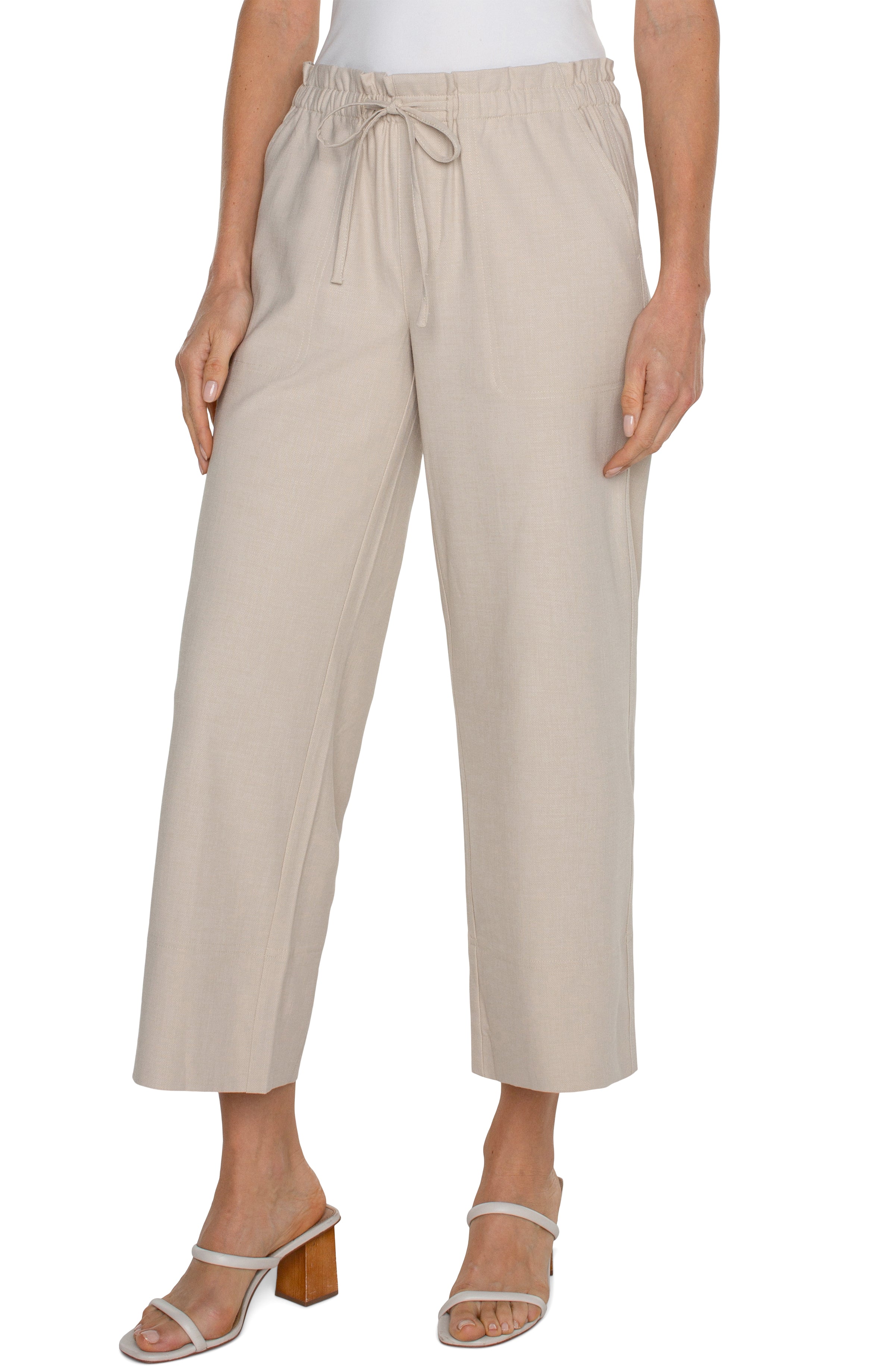 Tie Waist Wide Leg Ankle Pant Dusty Tan