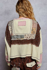 Oversized Thermal Contrast Balloon Sleeve Oatmeal + Pink