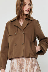 Bubble Hem Cropped Trench Style Coat Brown