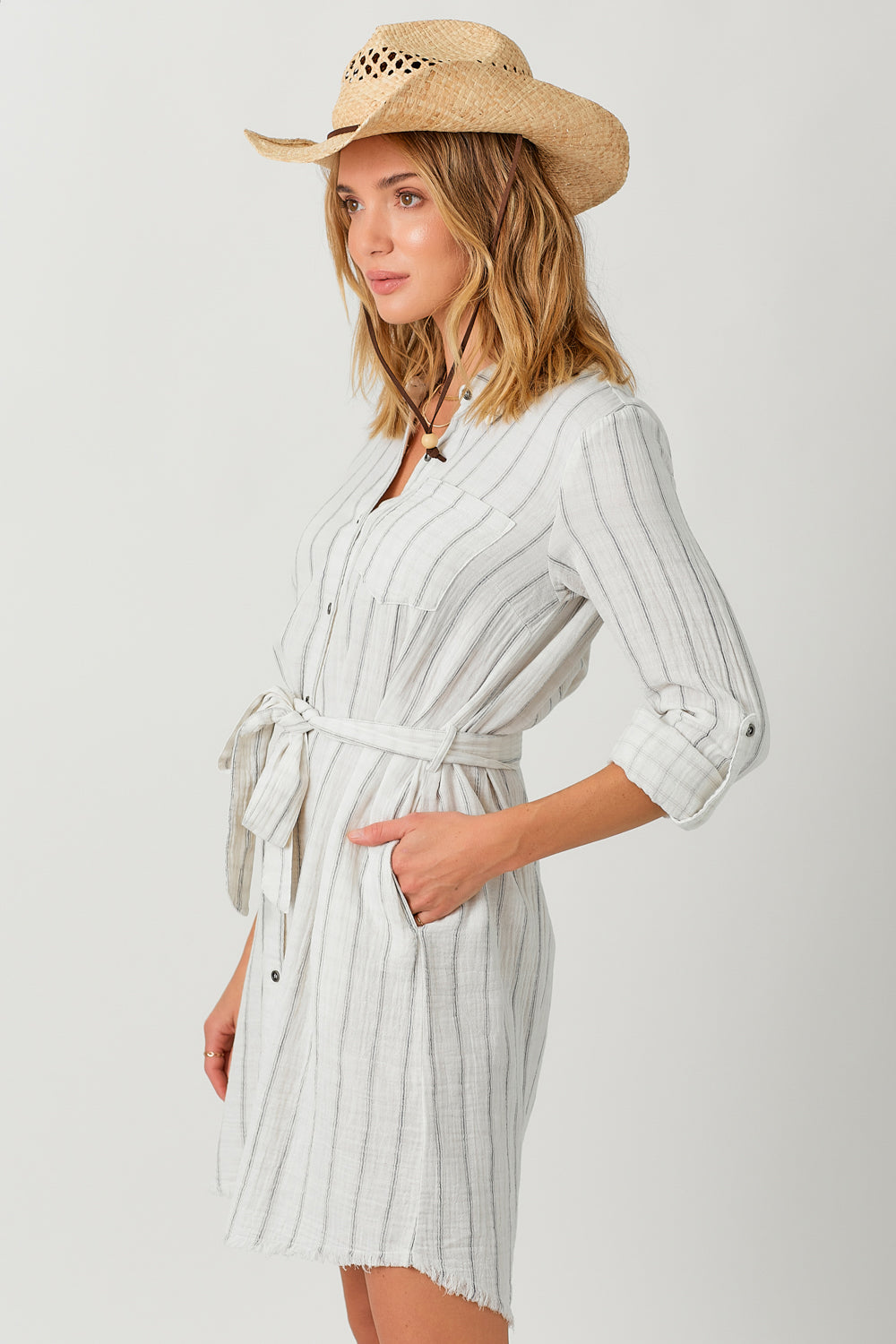 Washed Stripe Shirt Dress Washed Off White Stripe