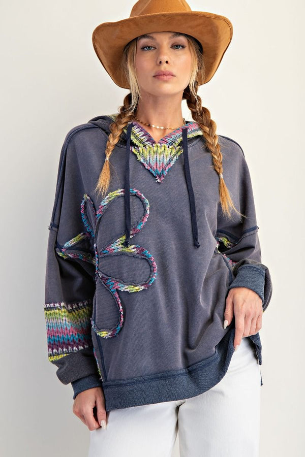 Daisy Patch Washed Pullover Hoodie Blueberry