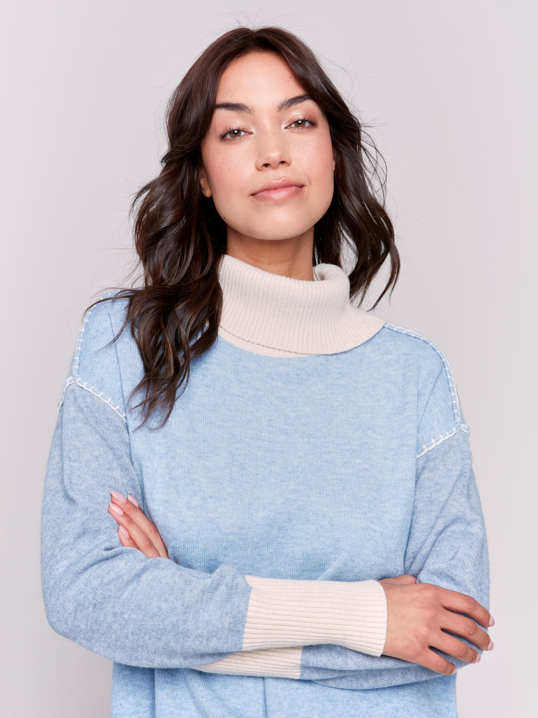 Colorblock Sleeves Turtleneck Sweater Heather Frost