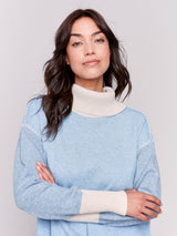 Colorblock Sleeves Turtleneck Sweater Heather Frost