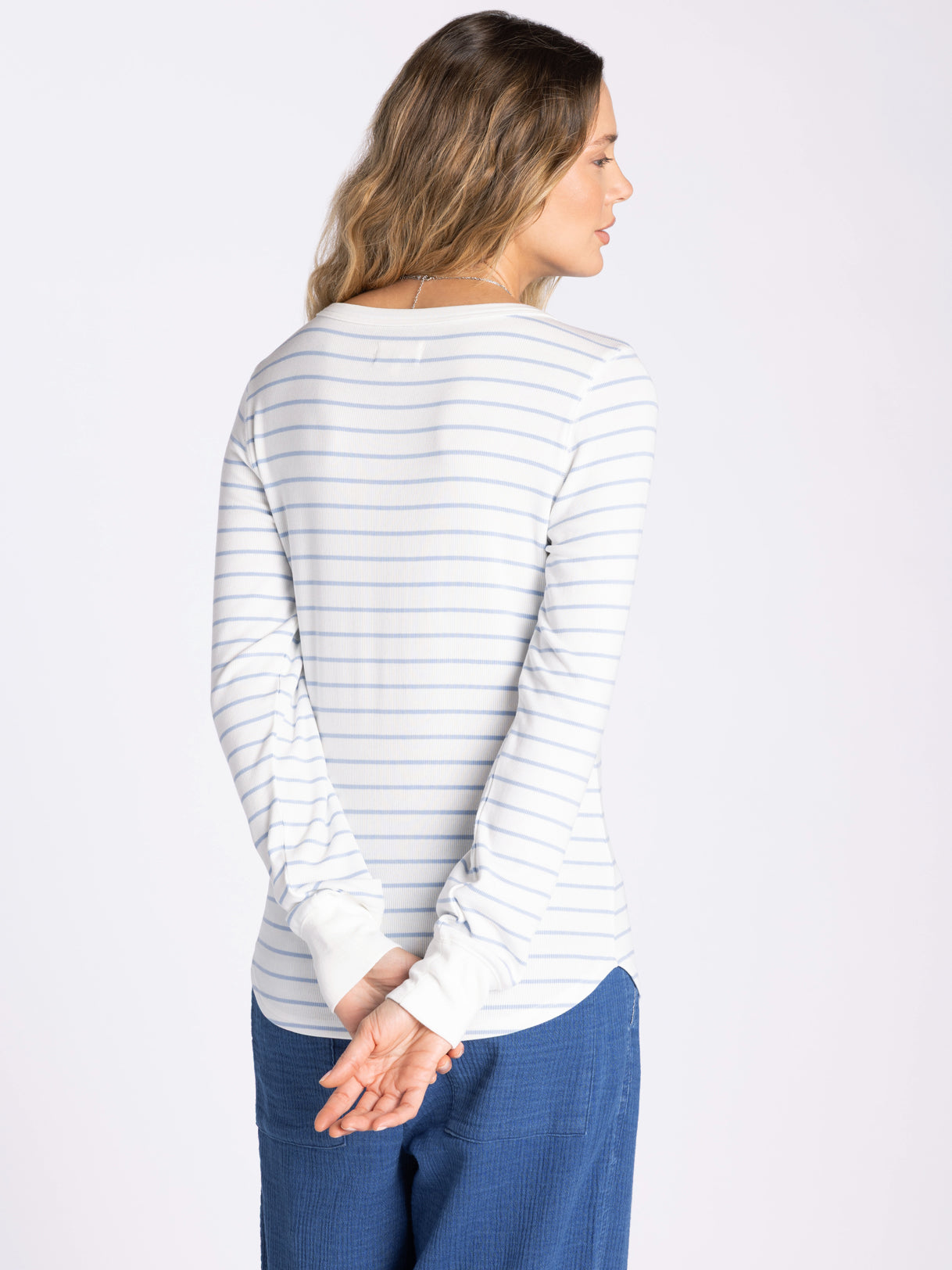 Stacy Long Sleeve Top Ivory Powder Blue