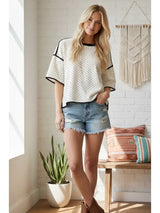 Polka Dot Contrast Top Cream
