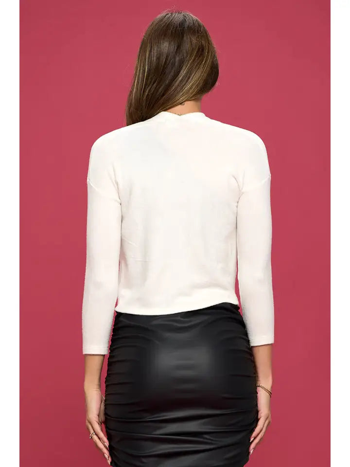 Brushed Knit Cashmere Feel Bolero Ivory