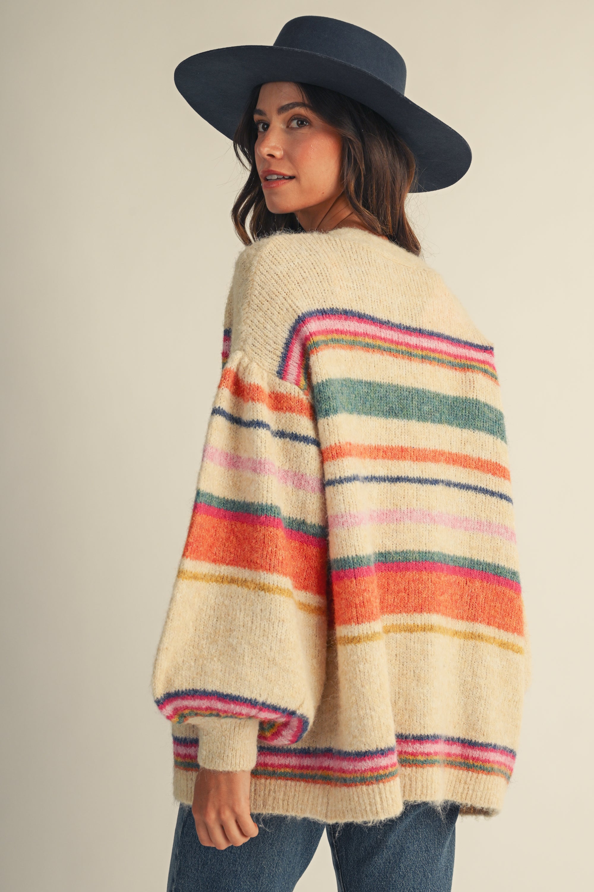 Sunset Carnival Stripe Cozy Relaxed Cardigan Multi