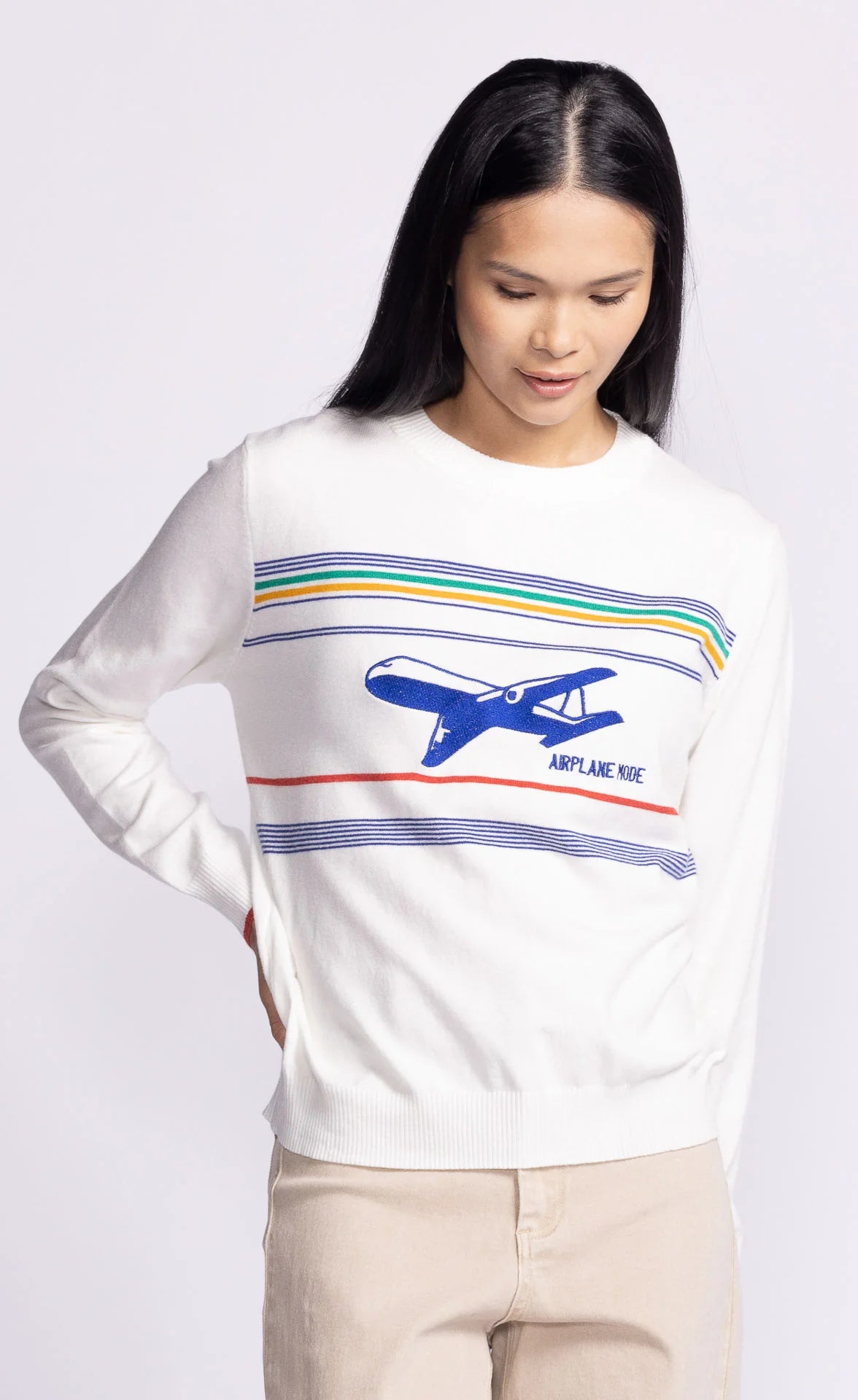 Airplane Mode II Retro Sweater White