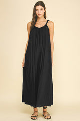 Beaded Neckline Solid Maxi Dress Black