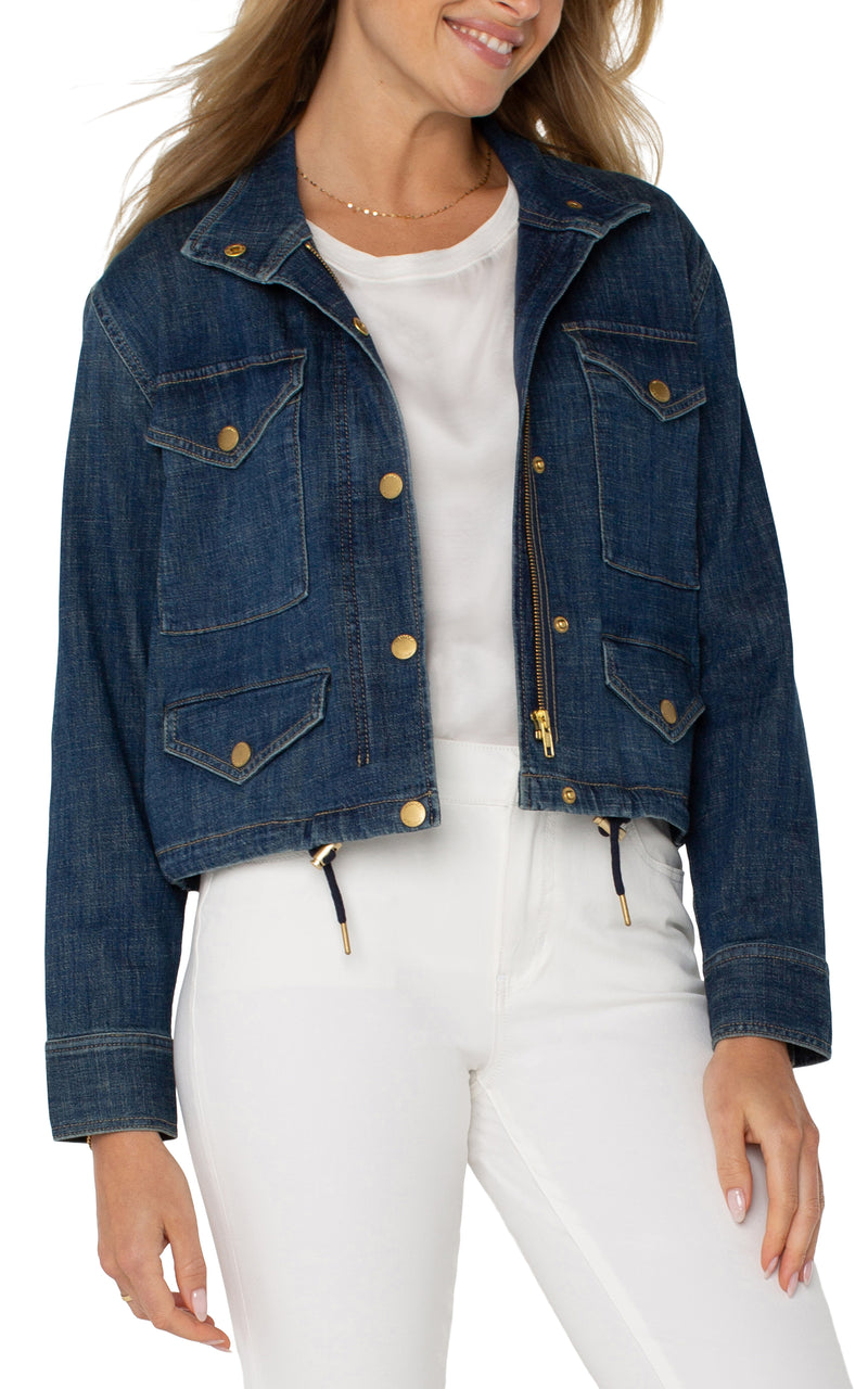 Denim Cropped Cargo Jacket Laguna Beach