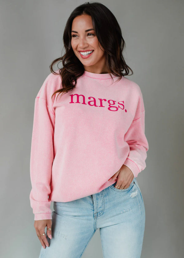 Margs Oversized Ribbed Crew Neck Sweatshirt Pink | Pink