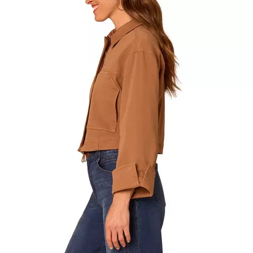 3/4 Snap Cuff Sleeve Oversized Bomber Jacket Candied Walnut