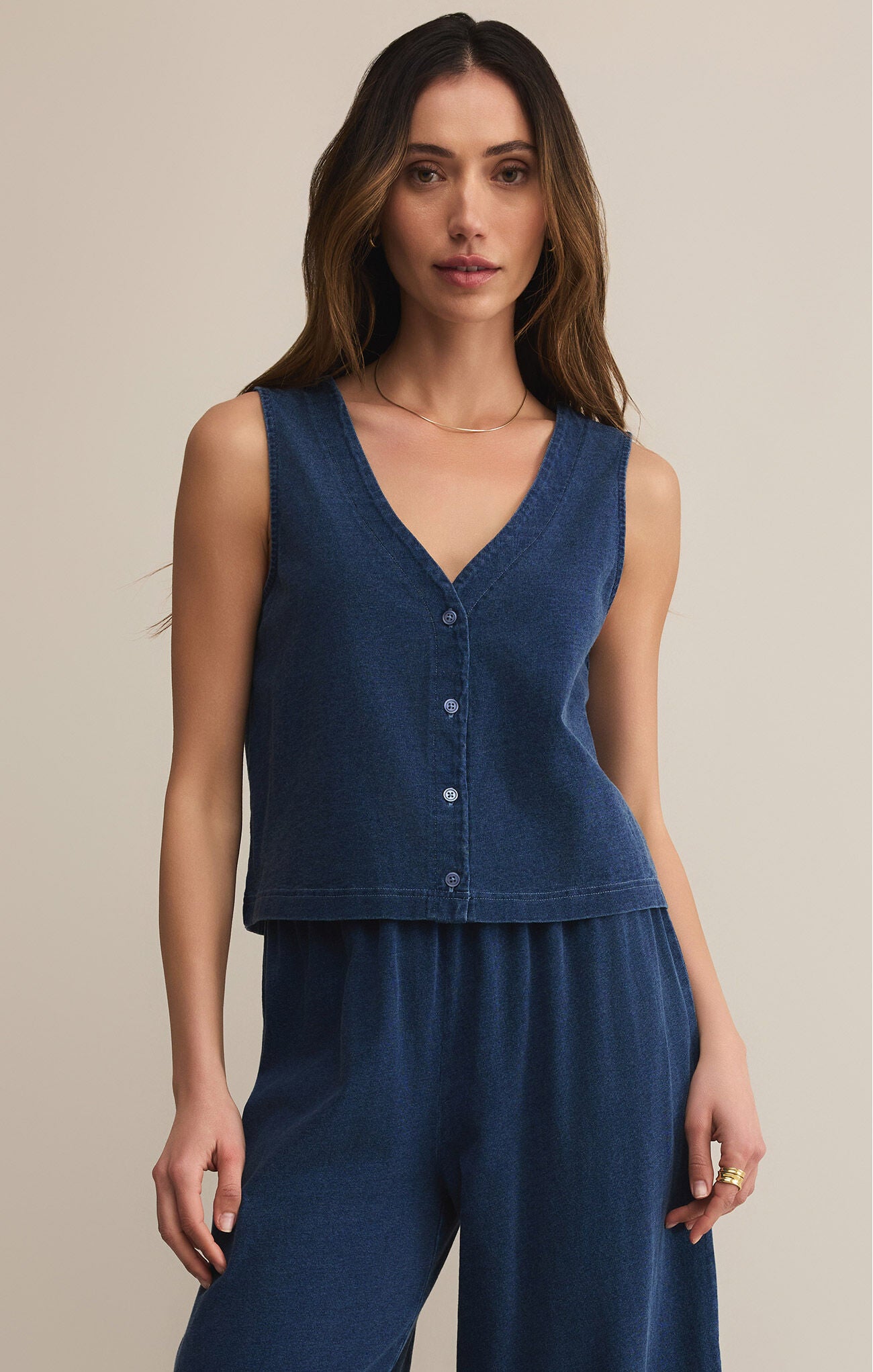 Solace Jersey Denim Vest Top Indigo