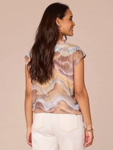 Bubble Hem Cap Sleeve Printed Top Caramel Latte