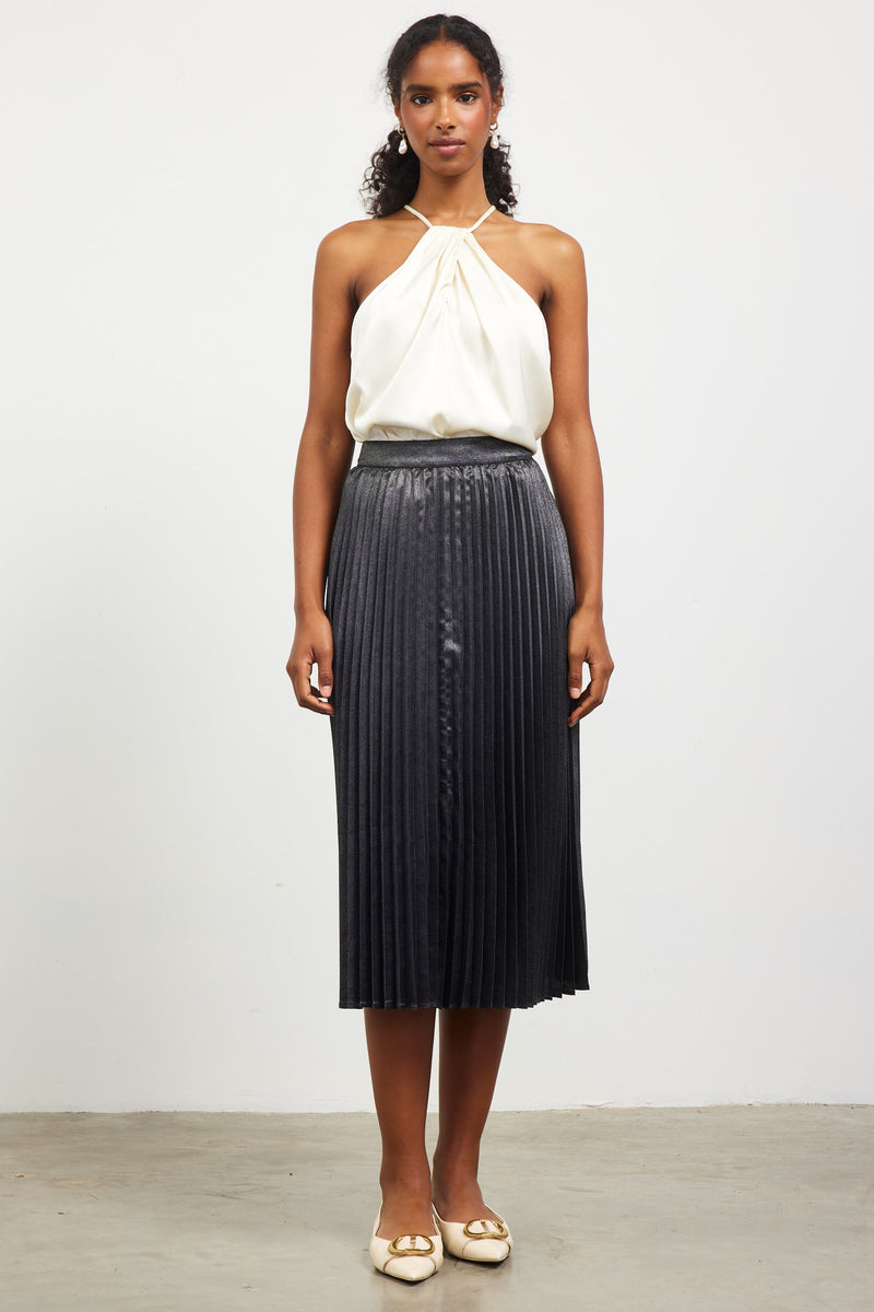 Metallic pleated skirt black hotsell