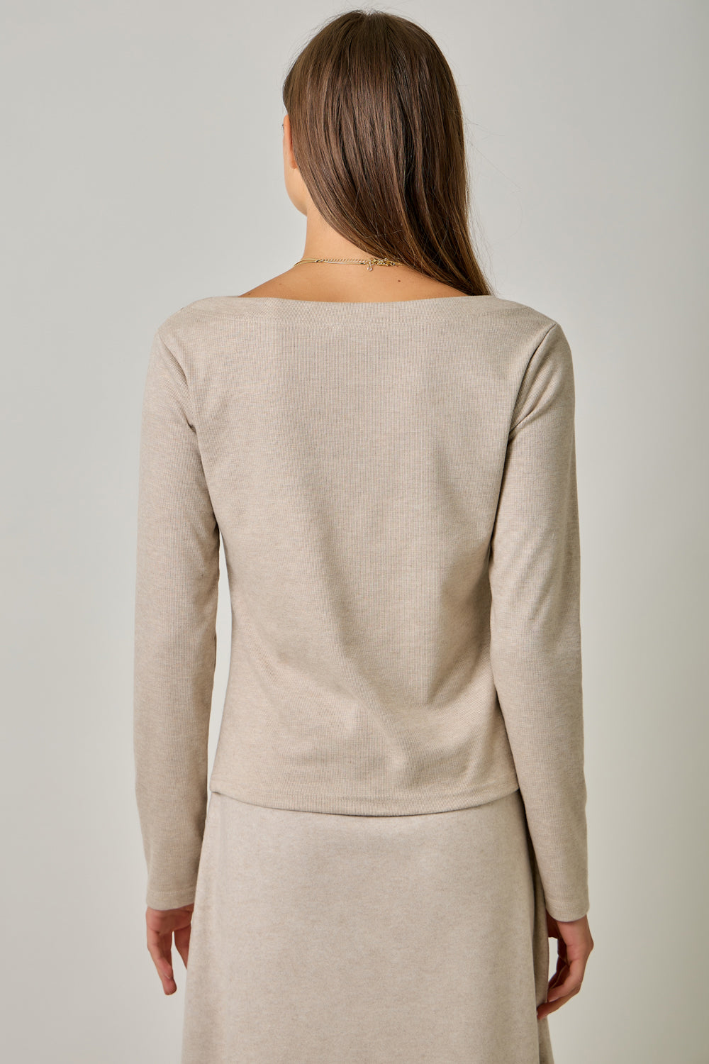 Boat Neck Wool Blend Essential Top Oatmeal