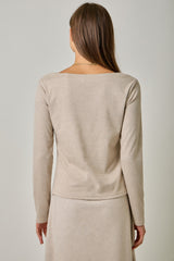 Boat Neck Wool Blend Essential Top Oatmeal