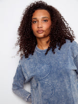 Flower Applique Long Sleeve Top Denim