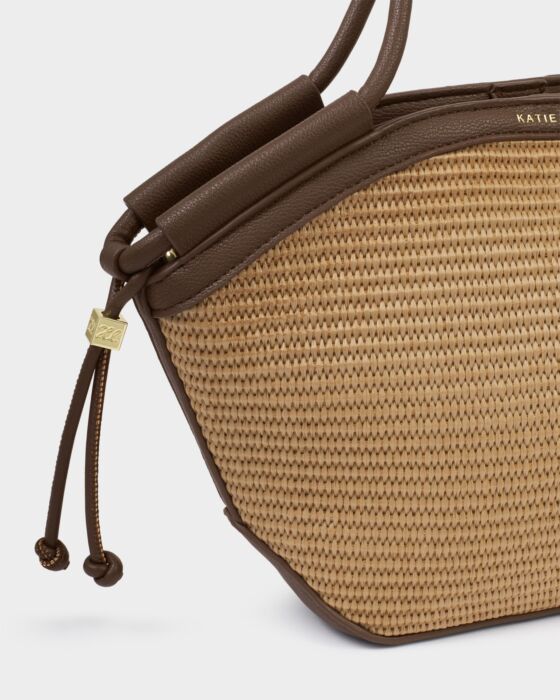 Florence Mini Tote Bag Natural Raffia + Bitter Chocolate