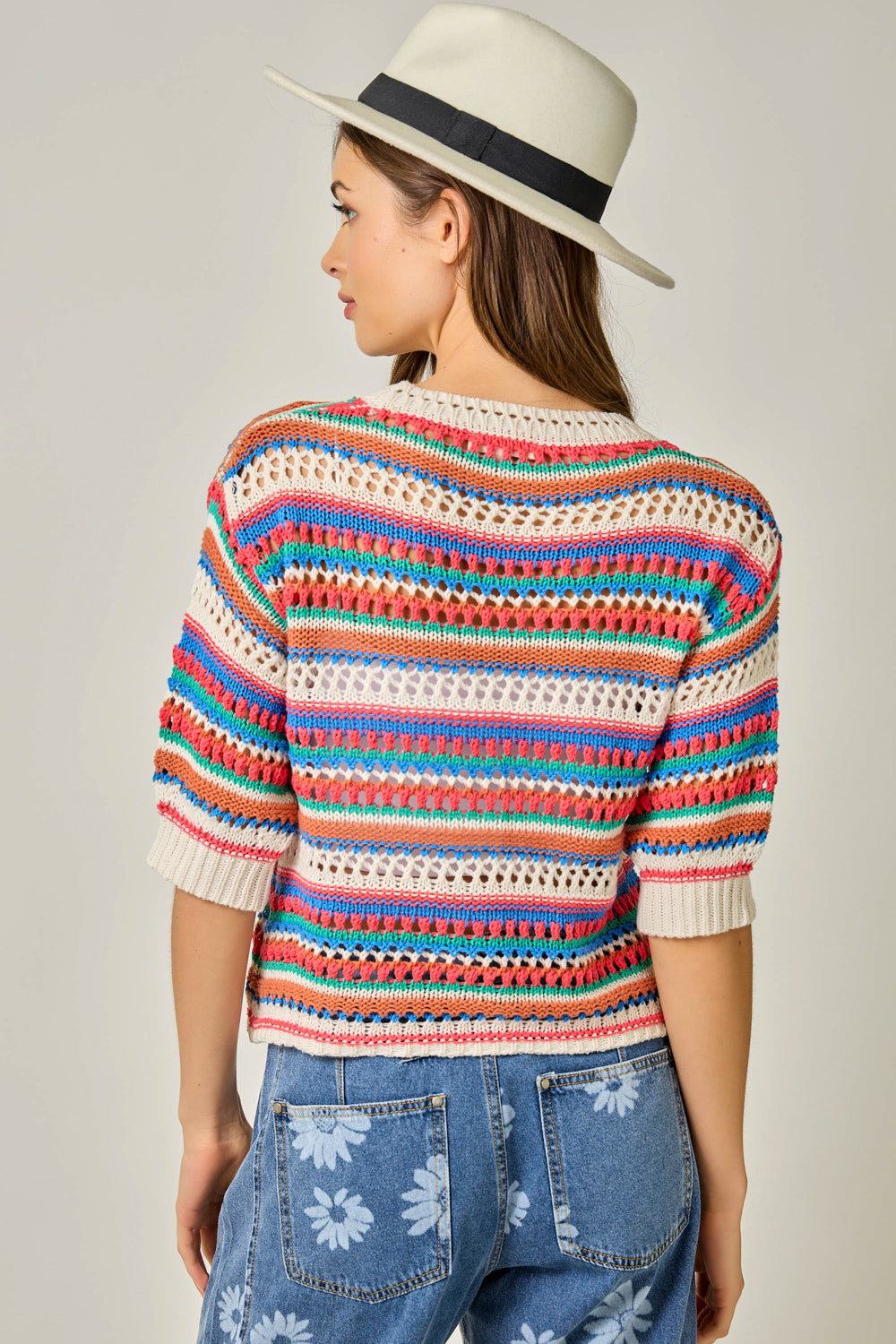 Multi Stripe Crochet Summer Cardi Royal, Hot Pink + Jade