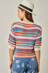 Multi Stripe Crochet Summer Cardi Royal, Hot Pink + Jade