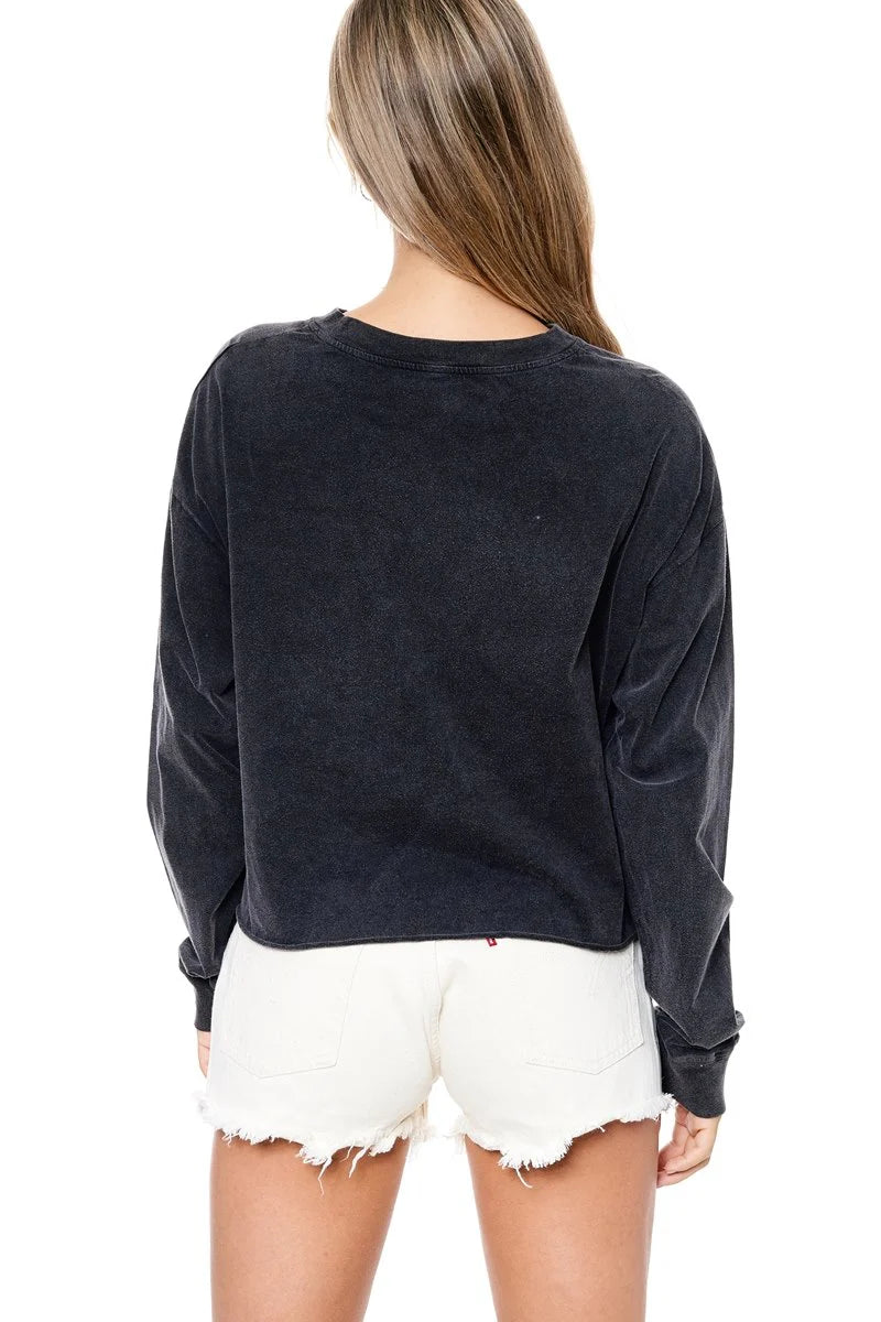 Rock & Roll Bolt Wings Long Sleeve Crop Tee Black