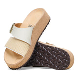 Almina Raffia Leather Sandals Natural + White
