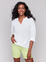 Front Twist Bubble Cotton Top White