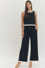 Side Stripe Pleat Pant Black