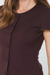 Tailored Ruched Shoulder Buttoned Top Chocolate