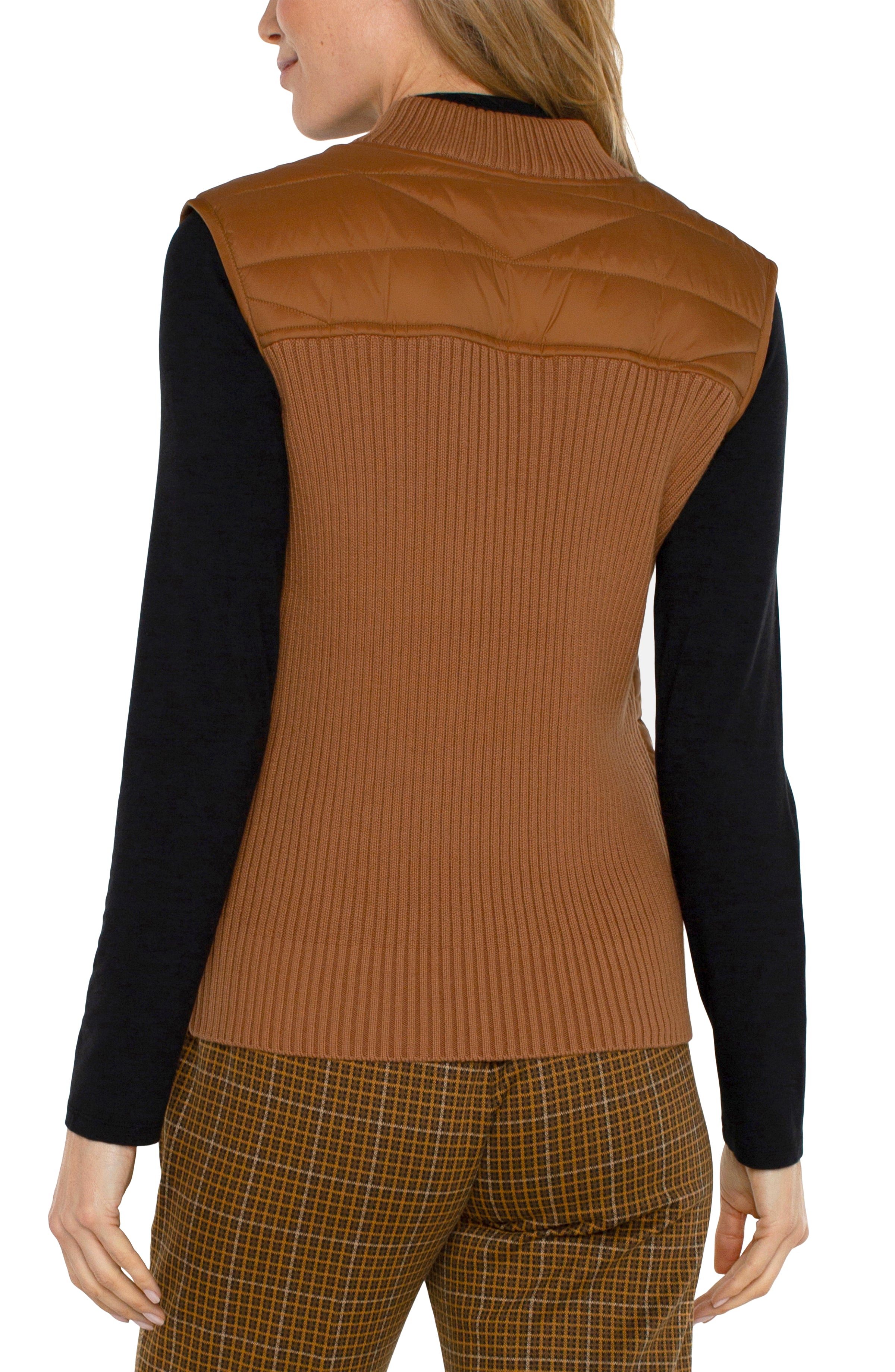 Quilted Front Full Zip Sweater Vest Tumeric
