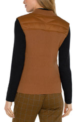 Quilted Front Full Zip Sweater Vest Tumeric