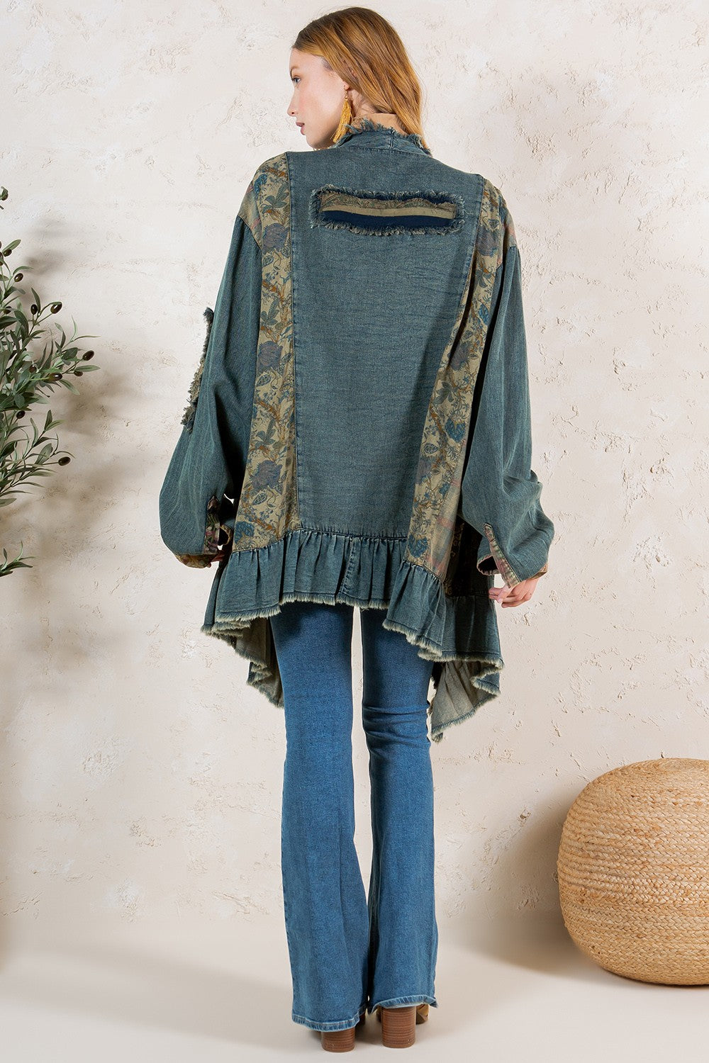 Western Boho Chic Patched Denim Shrug Gravel