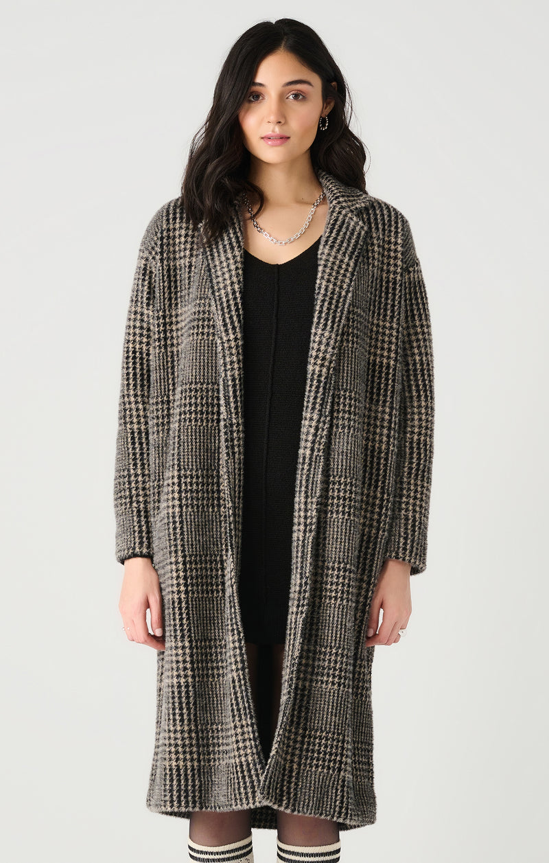 Houndstooth Plaid Long Jacket Plaid