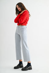 High Rise Wide Leg Cropped Stripe Pants Curious Blue