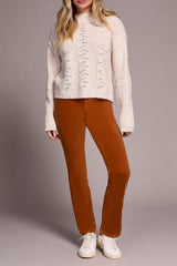 Textured Knit Crew Neck Puff Sleeve Sweater Cream