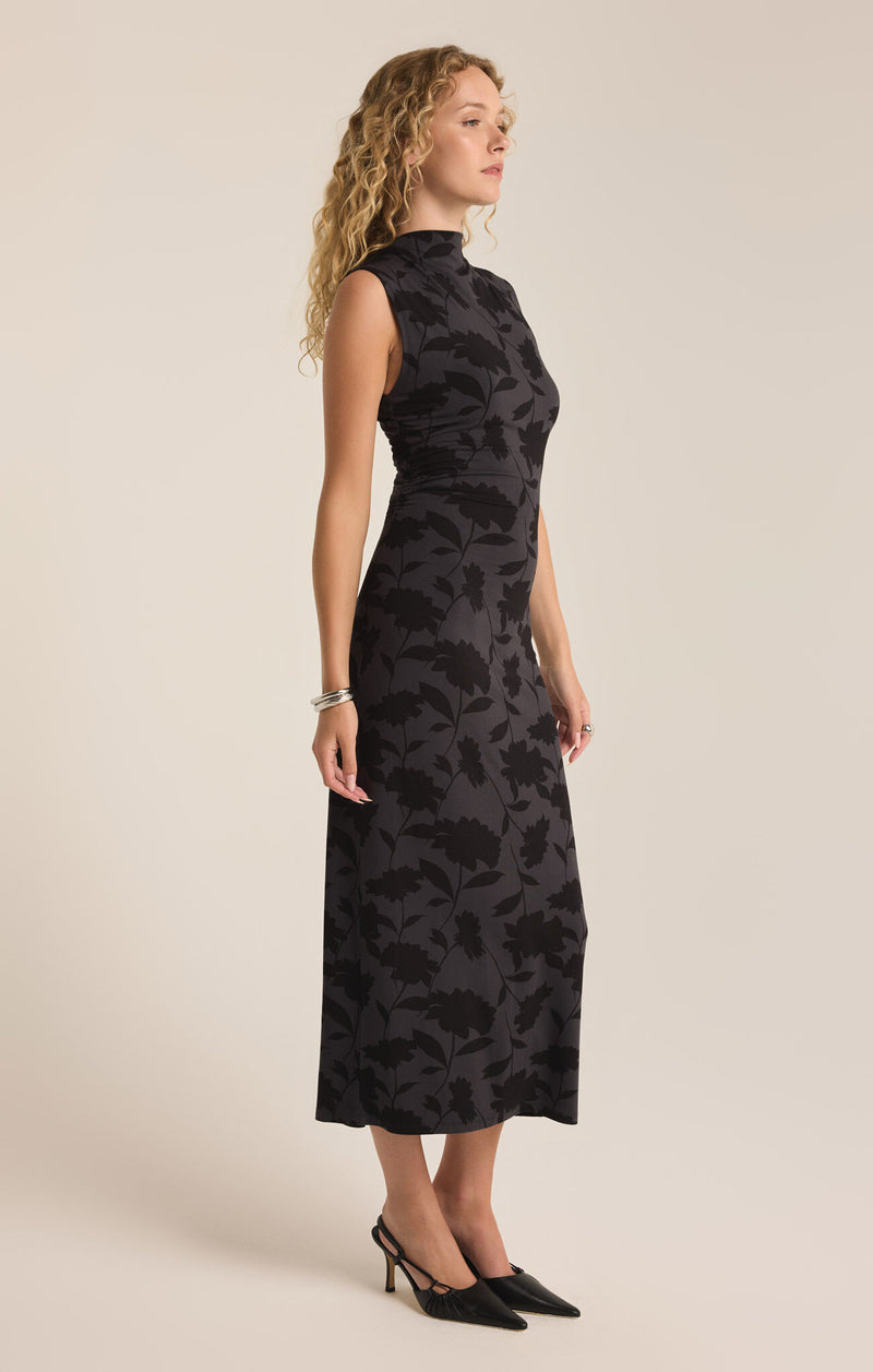 Tatum Shadow Floral Midi Dress Black