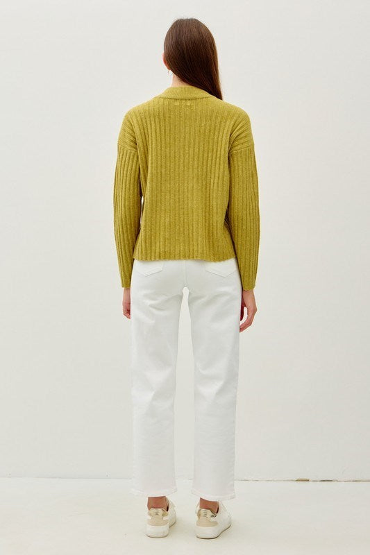Chunky Ribbed Mock Neck Sweater Golden Palm