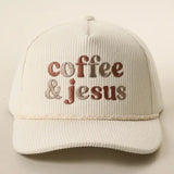 Coffee & Jesus Embroidered Corduroy Trucker Hat
