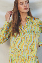 Disco Animal Relaxed Button Down Shirt Kiwi Lemon
